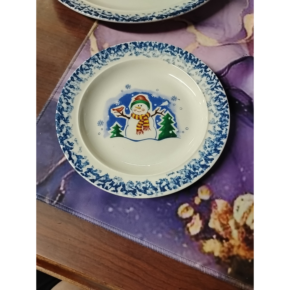 Stoneware Snowman Bread Desert Plate